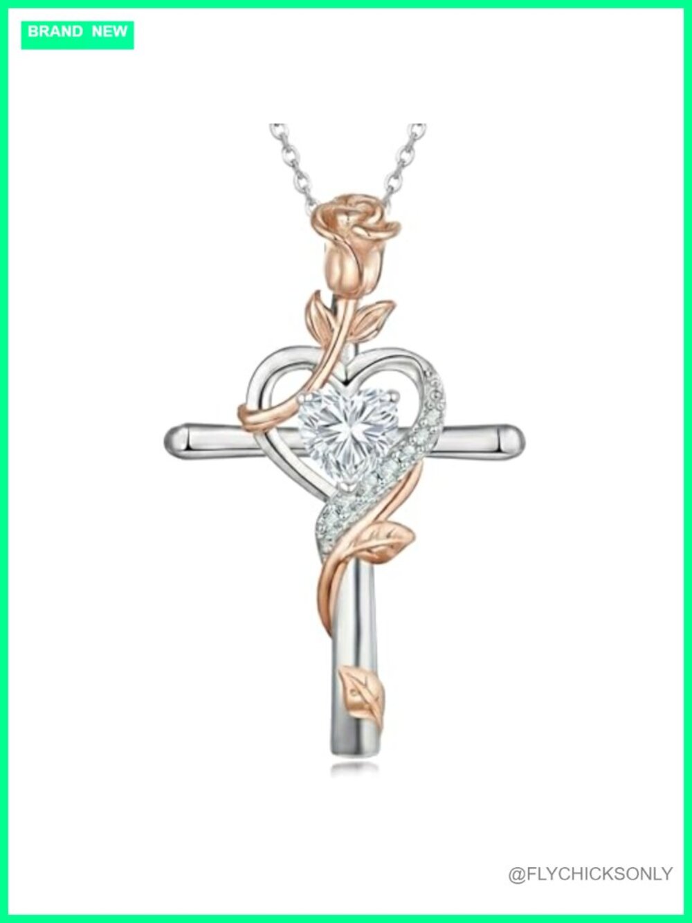 CZ Heart Birthstone Cross Pendant Necklace 18in Rose Gold Plated Women Jewelry